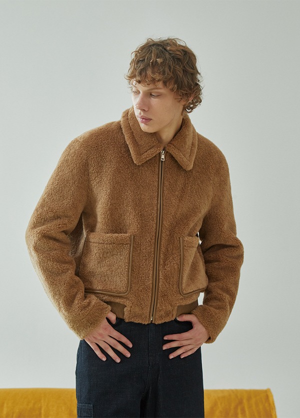 (MEN) 레더 배색 시어링 점퍼 (MEN) Leather color matching shearling jumper