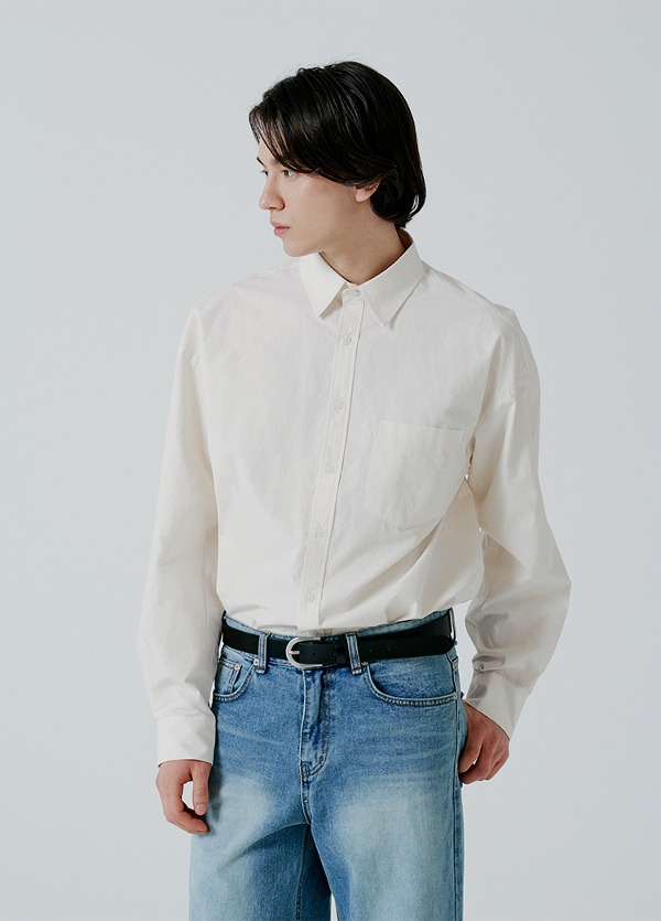 (MEN) 코튼 오버핏 베이직 셔츠 크림 (MEN) Cotton Overfit Basic Shirt Cream