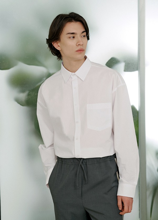 (MEN) 코튼 오버핏 베이직 셔츠 화이트 (MEN) Cotton Overfit Basic Shirt White